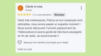 Merci à toutes les familles venues visiter la Ferme aux Escargots cet été ! - Quelques jolis commentaires reçus sur notre page Google - Image 1