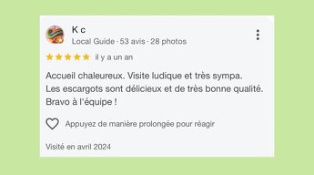 Merci à toutes les familles venues visiter la Ferme aux Escargots cet été ! - Quelques jolis commentaires reçus sur notre page Google - Image 3